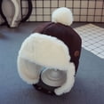 thumbnail image 2 of Kids Winter Ear Protection Hat Autumn Winter Children Lei Feng Hat with Fur Ball Decor Kids Outdoor Riding Hat with Ear, 2 of 5
