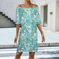 thumbnail image 2 of Starfish Watercolor Aqua Coral Reef ,ocean Home Decor Women's Off The Shoulder Ruffles Summer Wedding Guest Loose Casual Party Beach Dress, 2 of 9