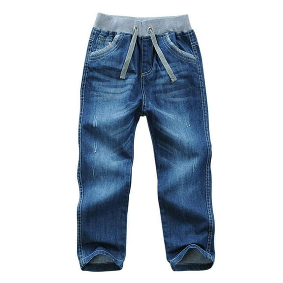 Splozh Big Boys Jeans Kids Elastic Waist Stretch Fashion Denim Pants Boys Loose Casual School Wear Pants,Blue 130