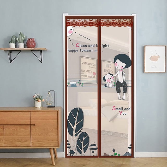 Un juego (con diseño de niño y cachorro, aproximadamente 90*210 cm) Mosquitera magnética para puerta, red antimosquitos, manos libres, se ajusta a la puerta automáticamente. Cortina de malla que manti