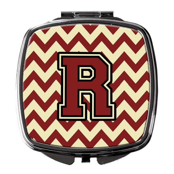 Letter R Chevron Maroon and Gold Compact Mirror
