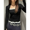 thumbnail image 6 of Elippeo Women Lace Trim Suqare Collar T-shirt Korean Grunge Long Sleeve Slim Fit Tees Cottage Y2K Aesthetic Retro Milkmaid Crop Top, 6 of 10