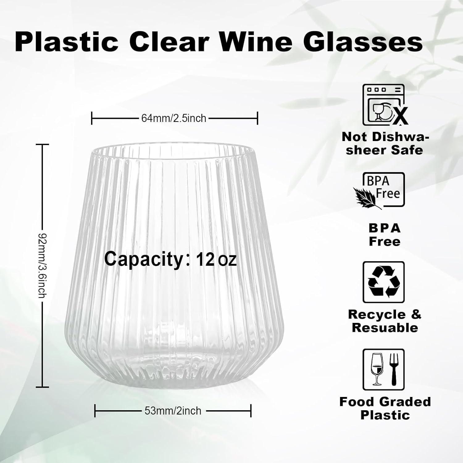 36 Pcs 12 oz Clear Ribbed Plastic Wine Glasses, Origami Ripple Disposable Champagne Flutes Elegant Whiskey Tumblers for Weddings, Bars, Parties and Daily Use