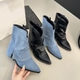 thumbnail image 4 of Women's Denim Block Heel Fold Over Knee Boots Fashion Pull Low Chunky Heel Casual Long Boots Wide Calf Boots, 4 of 8