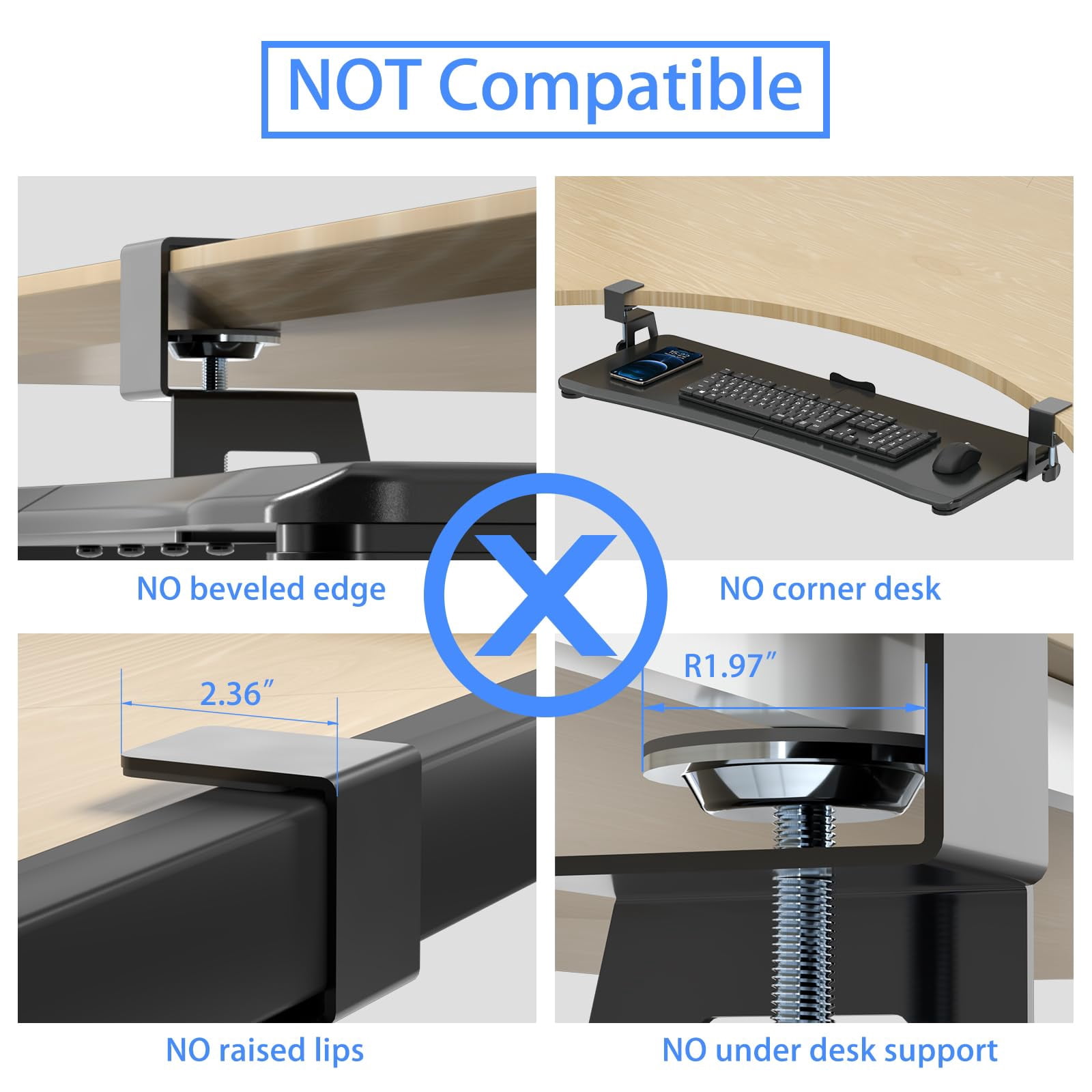 Large Tray Under Desk Pull Out With C Clamp Mount  Computer & Mouse 34 (38 Including Clamps) X 11.8 Inch Slide-out Platform Drawer For Typing Black Dsf1lb