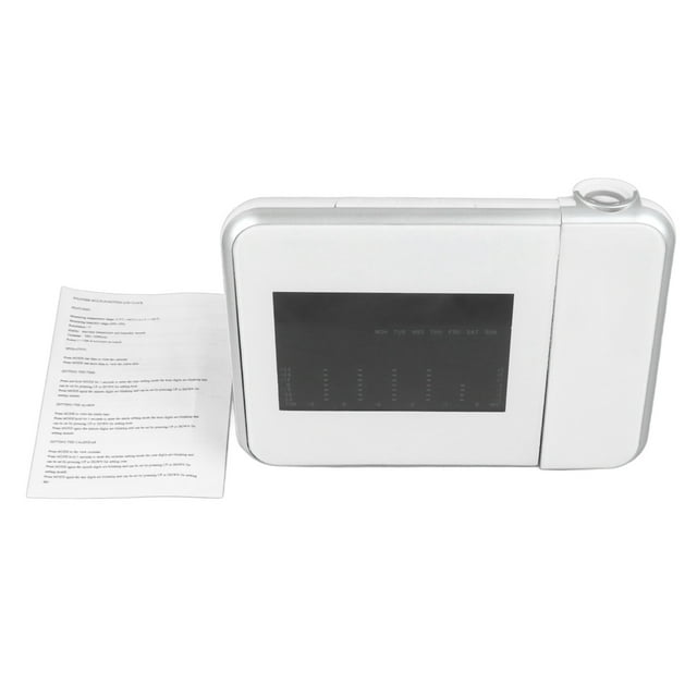 Reloj electrónico de proyección blanca Reloj despertador electrónico de escritorio portátil para el hogar con pantalla de temperatura y humedad para dormitorio de oficina