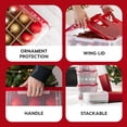thumbnail image 3 of IRIS USA 56.8 L Ornament Storage Box with Hinged Lid and Dividers, 2-pack, Plastic Organization Container Bin for Holiday Decorations and Accessories with Interlocking Wing Lid, Clear/Red, 3 of 8