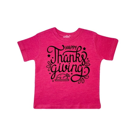 

Inktastic Happy Thanksgiving Hand Lettering with Turkey and Stars Gift Toddler Boy or Toddler Girl T-Shirt