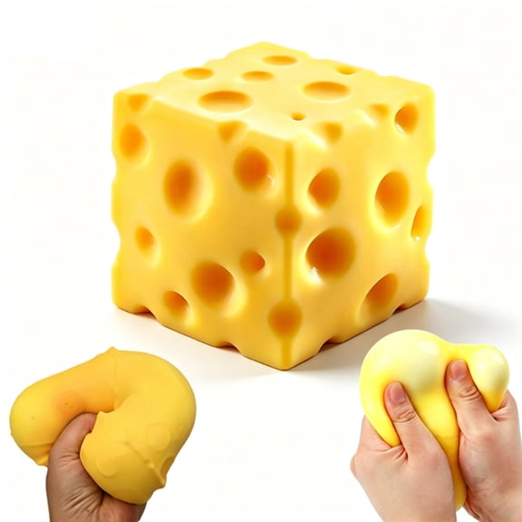 JOWNEEL Cheese Squishy Cube Block, Squishy Fidget Toys, Basket Stocking Stuffers, Sensory Stress Ball Squeeze Tools for Stress Relief (Yellow)