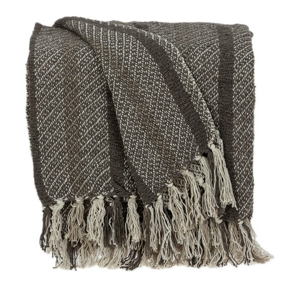 Nassau Collection Gray and Beige Woven Handloomed Striped Throw Blanket 52" x 67"