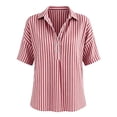 thumbnail image 6 of Stamzod Striped Tops for Women Trendy Fashion V-Neck Short Sleeve T-Shirts Plus Size Dressy Casual Blouses Hot Pink C XXL, 6 of 7