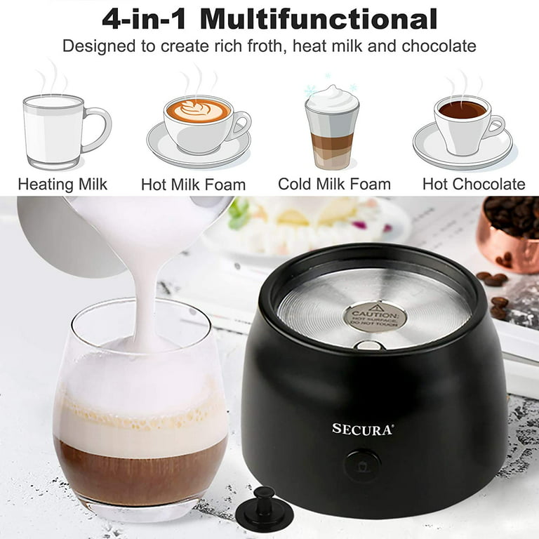 Secura 4 in 1 Electric Automatic Milk Frother and Hot Chocolate Maker  Machine 17oz/500ml Foam Stainless Steel Dishwasher Safe Cordless Detachable  Milk Jug 