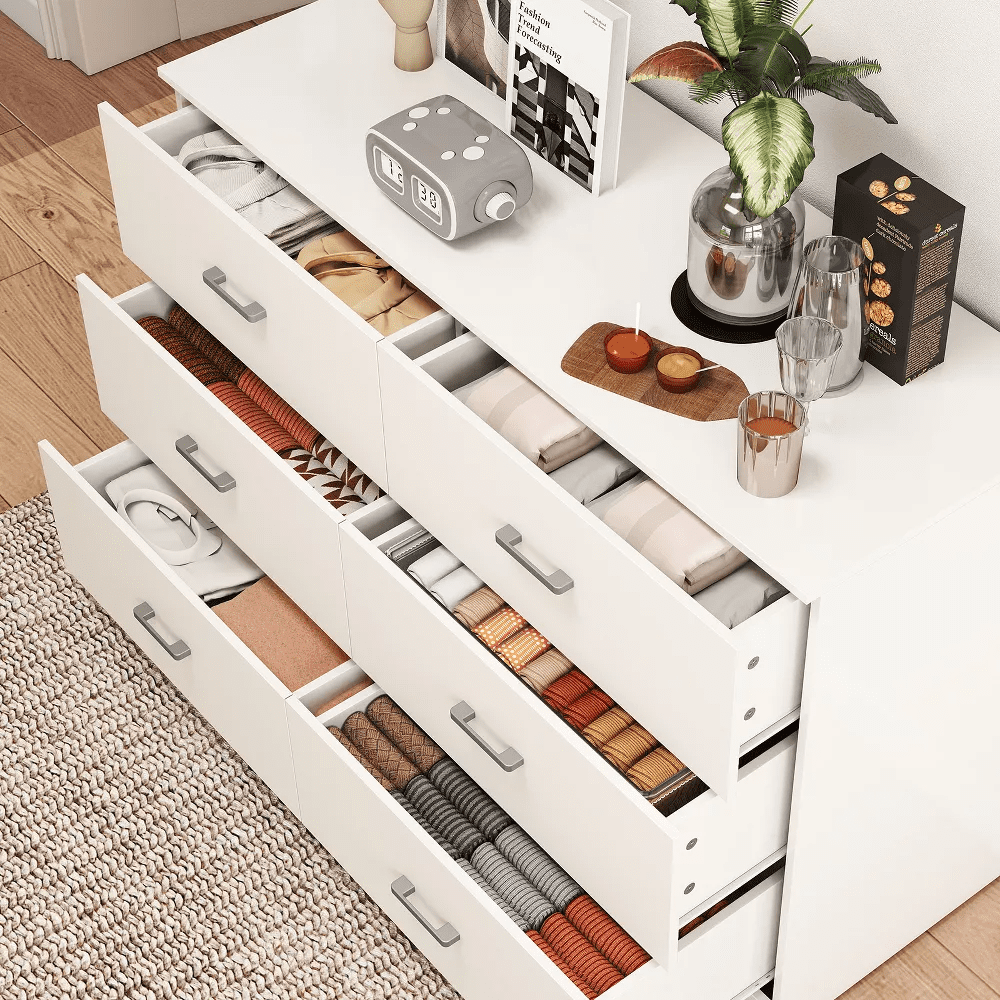 SUGIFT 6 Drawer Dresser, Large Wooden Horizontal Storage Organizer for Bedroom, Living Room or Closet