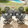 thumbnail image 3 of Hzzkey 5-Piece Round Cast Aluminum Patio Set with Swivel Chairs,Brown Cushions,and Umbrella Hole, 3 of 10