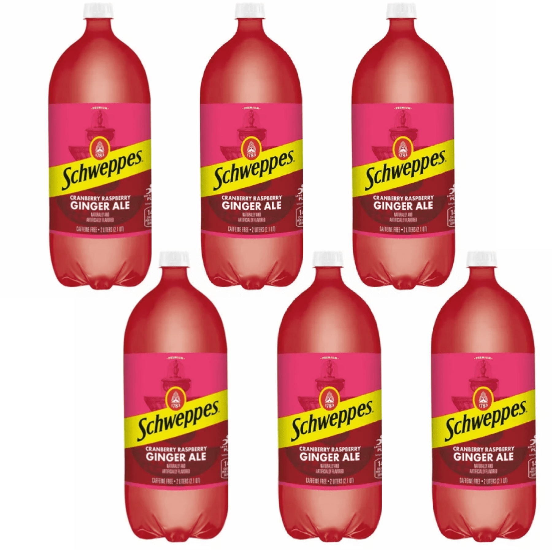Schweppes Cranberry Raspberry Ginger Ale, 2 L, Pack of 6