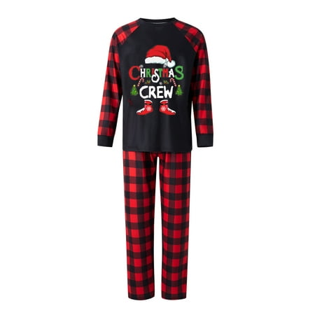 

Family Matching Christmas Pajamas Baby Romper Christmas Hat Letter Tops and Plaid Pants Xmas Pjs Set