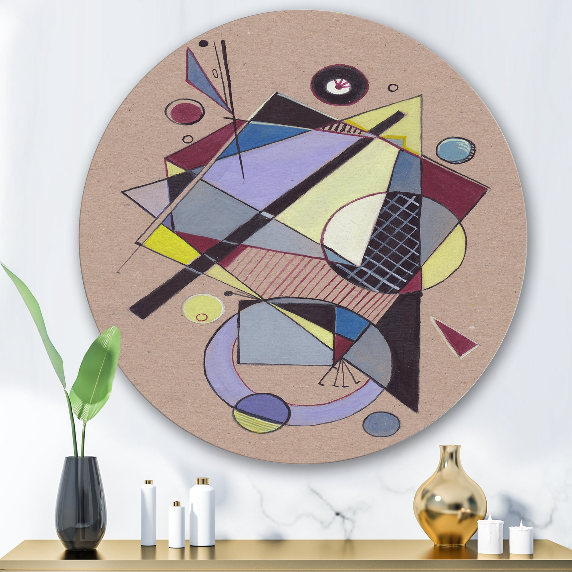 Designart 'Abstract Compositions Of Colored Geometric IV' Modern Circle Metal Wall Art 29x29 - Disc of 29