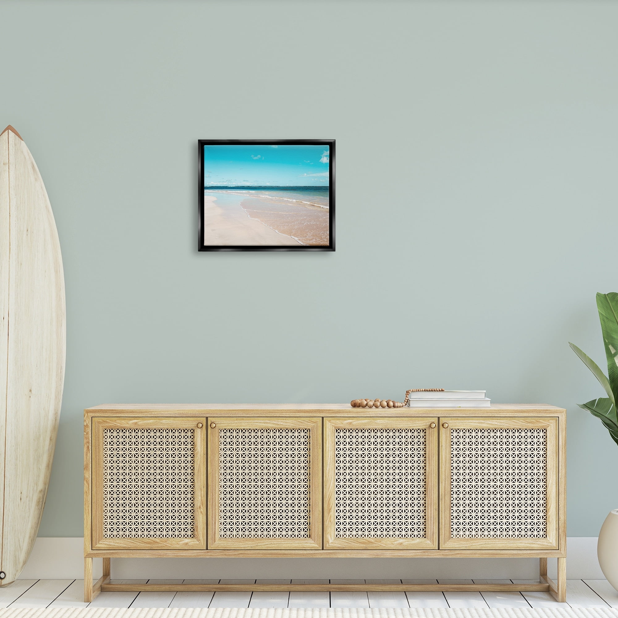 Stupell Industries Vivid Blue Panoramic Sky Sandy Beach Coast Photograph Jet Black Floating Framed Canvas Print Wall Art, Design by Danita Delimont
