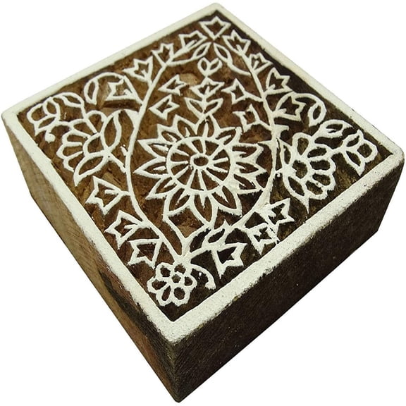 Wooden Floral Pattern Block Stamps Printing Hand Carved Blocks Textile Print