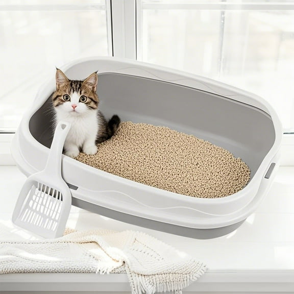 Cat Litter Box with High Sides Large Cat Litter Pan 15.35" x 12.2" x 3.9"