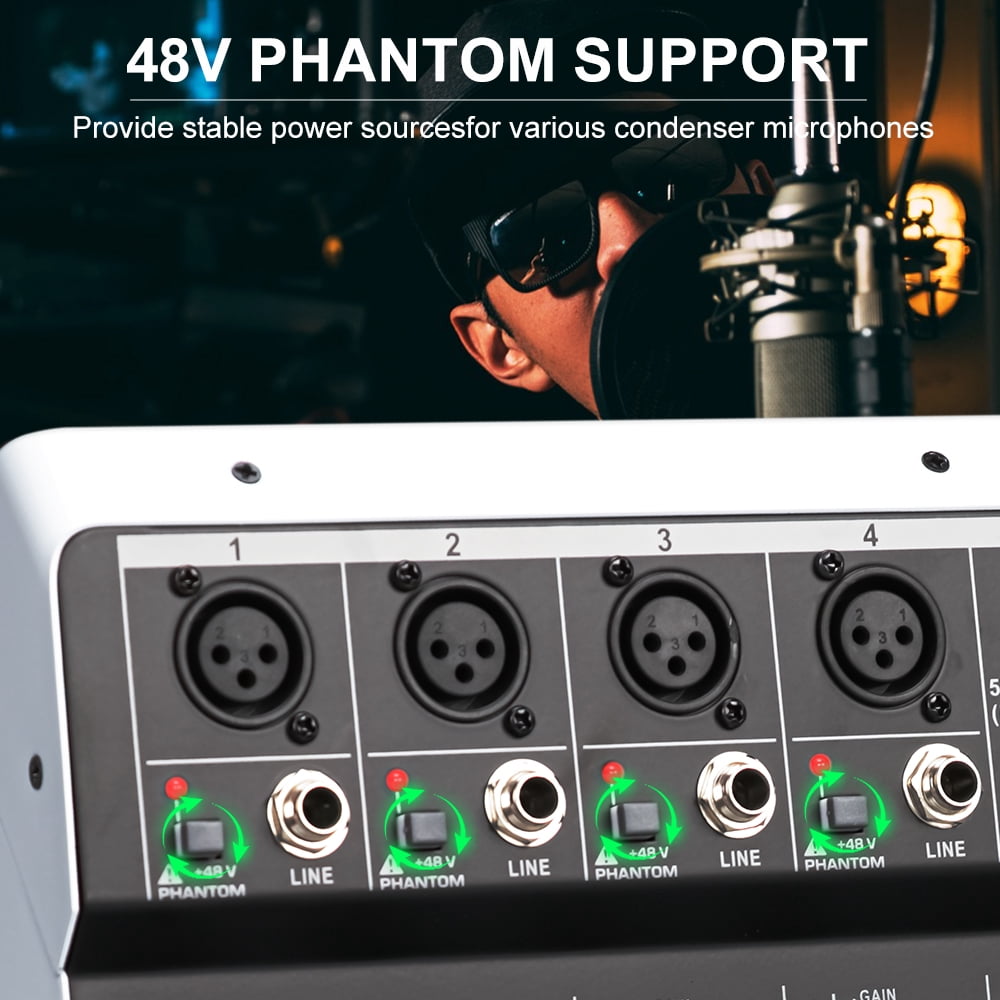 MX6 Channel 99 DSP Effect Mixer Record PC 48V Phantom Power USB Sound Mixers Bluetooth DJ Console Mixing ,Easy to Operate