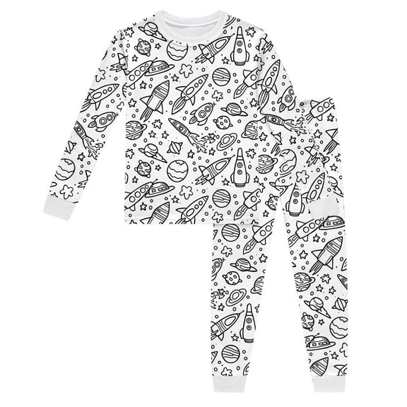 Coloring Pajamas Set for Boy and Girl Toddler Diy Hand Painted Homewear Set Long Sleeve Pullover Top with Pajamas Pants Christmas Pjs 2-3 Years
