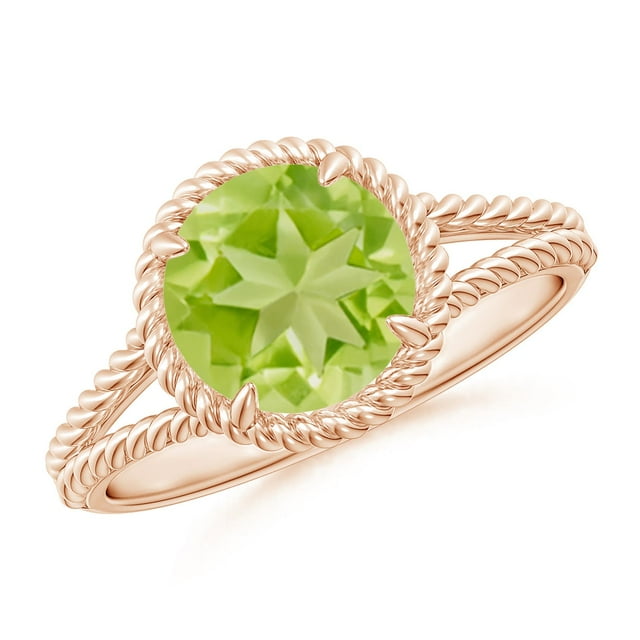 Angara Natural Peridot Ring - 2 ct Peridot Twist Rope Split Shank Ring in 14K Rose Gold for Women (Ring Size = 11.5)