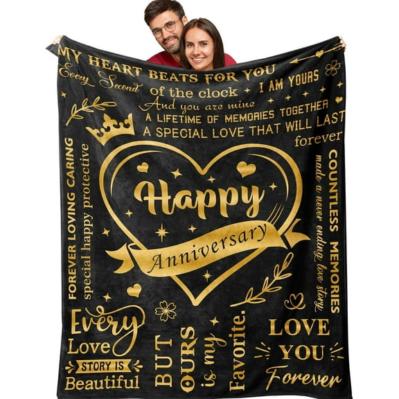 Happy Anniversary Blanket 50"X60", Annual Romantic Gifts for Him/Her, Gift for Wife/Husband/Boyfriend/Girlfriend Anniversary, Anniversar Wedding Gifts for Women/Men
