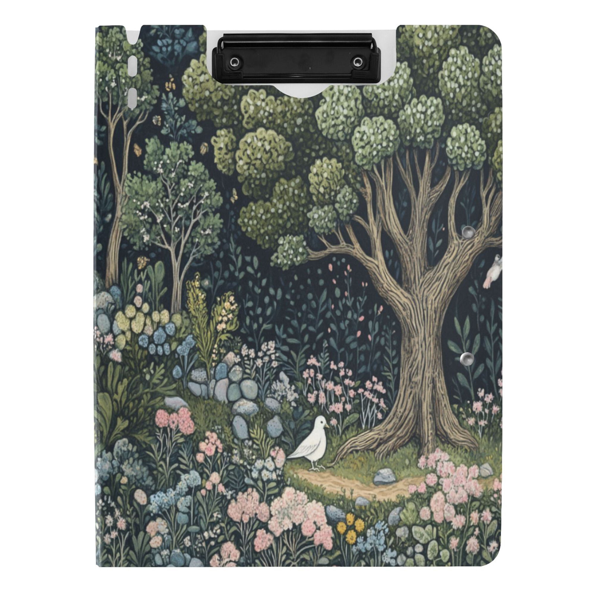 FORMRS A4 Clipboard Folder with Pen Holder Horizontal Foldable School Office Binder, Green Forest Scene