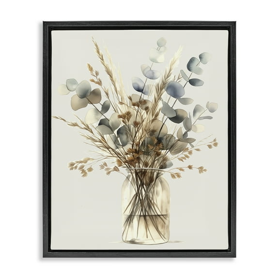 Stupell Industries Opaque Eucalyptus Bouquet Plants & Flowers Painting Black Floater Framed Canvas Art Print Wall Art, 17 x 21