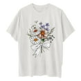 thumbnail image 6 of Summer Tops for Women LEBONYARD Womens Summer Tops Plus Size,Crew Neck Sweatshirts Women 2025,Women's Fashion Summer Round Neck Drop Sleeves Leisure Short Sleeve Flower Printing Tops White S, 6 of 7
