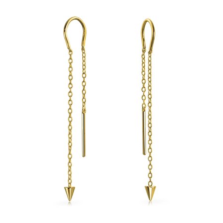 Opal 14k Gold Threader Earrings - Minimalist Geometric Arrow Spike Tip Chain Threader Earrings For Women For Teen 14K Gold Plated 925 Sterling Silver