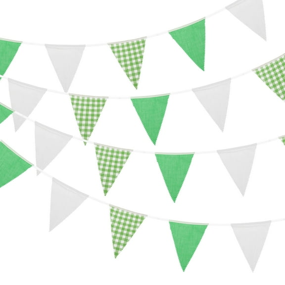 Uxcell Green White Plaid Checkered Pennant Banner, 36 PCS Triangle Flags for Birthday Wedding Outdoor Decor