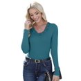 thumbnail image 2 of Womens Fall Clothes Long Sleeve Shirts Scoop Neck Ribbed Knit Slim Fitted Trendy Casual Tops Green L, 2 of 9