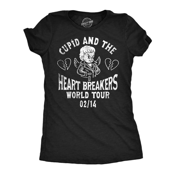 Womens Funny T Shirts Cupid and The Heart Breakers Sarcastic Valentines Day Graphic Novelty Tee for Ladies Womens Graphic Tees