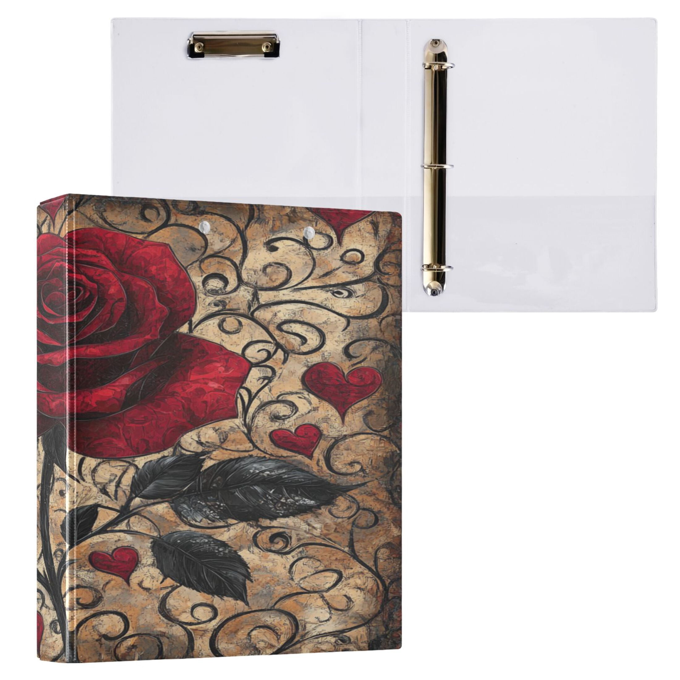 Ring Binders Red Rose Pattern Presentation1.5-inch, Slant Ring One-Touch