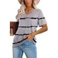 thumbnail image 2 of Remera básica casual de manga corta con cuello en V y rayas Lunivop para mujer, 2 of 3