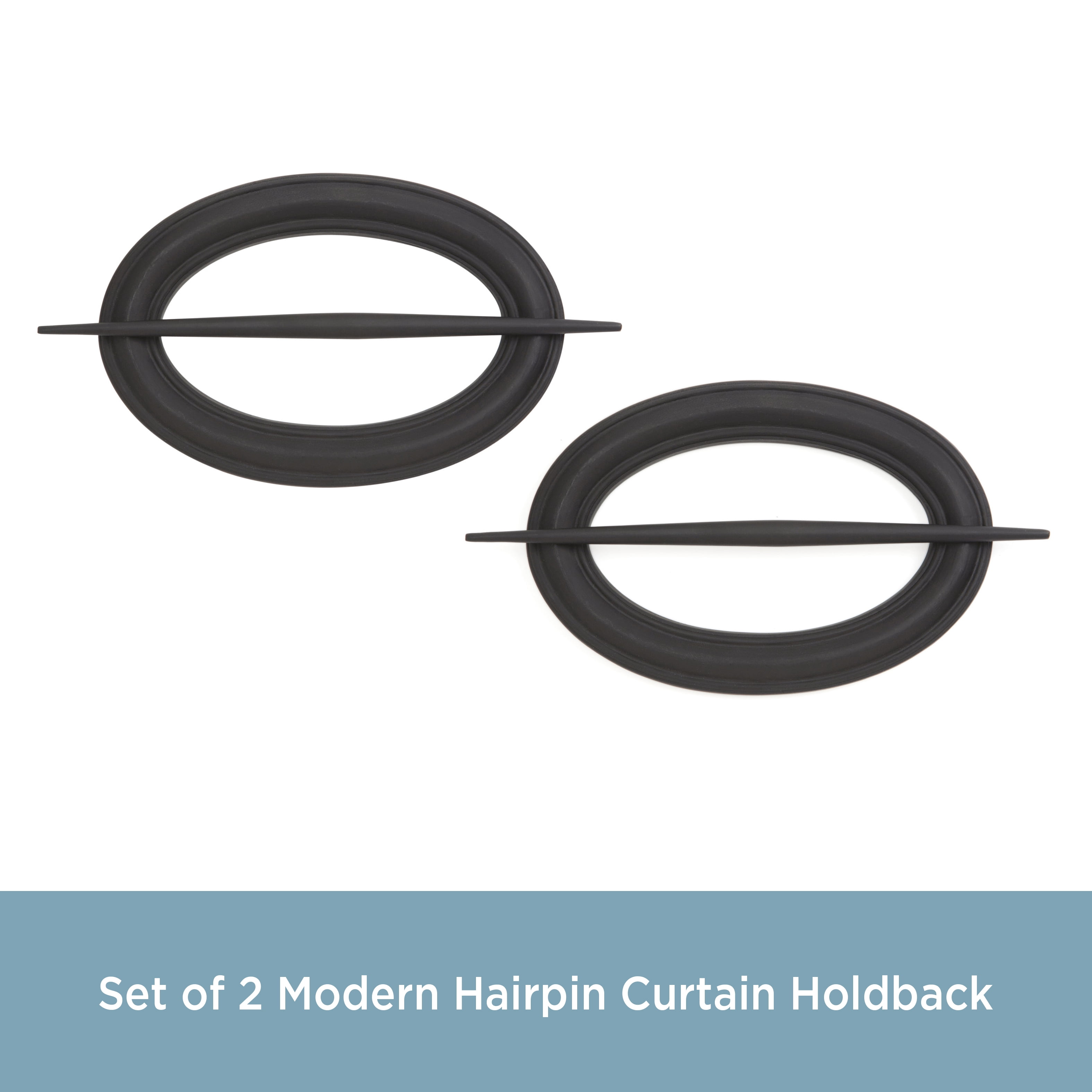 Kenney Decorative Modern Hairpin Holdback Set for Curtains and Drapes, Black, Set of 2