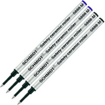 Schmidt 5888 Safety Ceramic Rollerball Metal Refill - Black, Blue Ink (Medium Tip 0.7mm) - Pack of 4