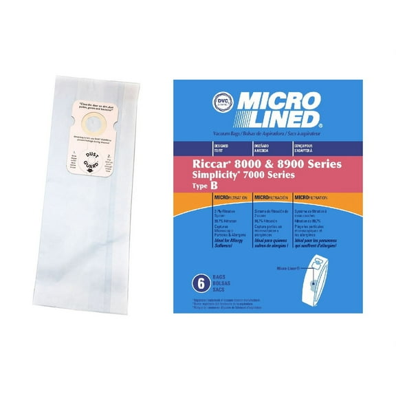 DVC Micro-Lined Paper Replacement Bags Type B Fit Riccar 8000 Series, Simplicity 7000 Series Models, 6 Bags
