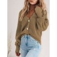 thumbnail image 2 of Women'S Chunky Knit Open Front Sweater Long Sleeve Button Loose Short Cardigan Outerwear Coats Camel L, 2 of 4