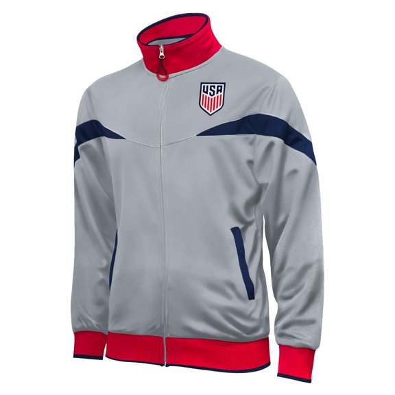 Icon Sports Officially Licensed U.S. Soccer Full Zip Up Active Adult Training Soccer Track Jacket | Striker, Grey, Large