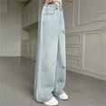 thumbnail image 4 of Girls Flare Jeans Pants Loose Wide Leg Elastic High Waist Fashion Trousers Solid Color Versatile Long Pant Light Blue 14 Years, 4 of 9