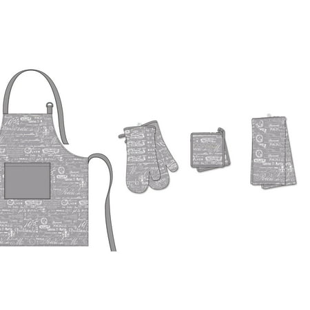 Simplicity Oven Mitt - Hotel by Domay Paris 7 Piece Set - Apron, 2 Oven Mitts, 2 Pot Holders, and 2 Kitchen Towels, Multiple Colors Available