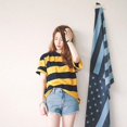 thumbnail image 5 of T Shirts for Women Striped Shirt Yellow and Black Stripes Tops Crew Neck Short Sleeve, 5 of 8