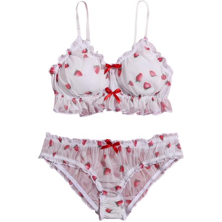 

ZWUYIYHJ Women s Plus Size Strawberry Print Mesh Bra and Panty Lingerie Set