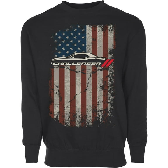 JH Design Men's Dodge Challenger Flag Print Pullover Crewneck Sweatshirt