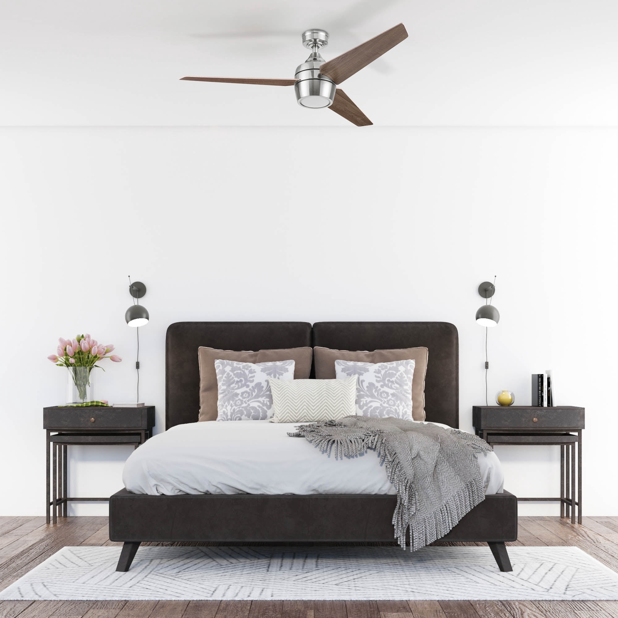Honeywell Eamon 52" Modern Brushed Nickel Remote Control Ceiling Fan with Integrated LED Light, 3 Blade