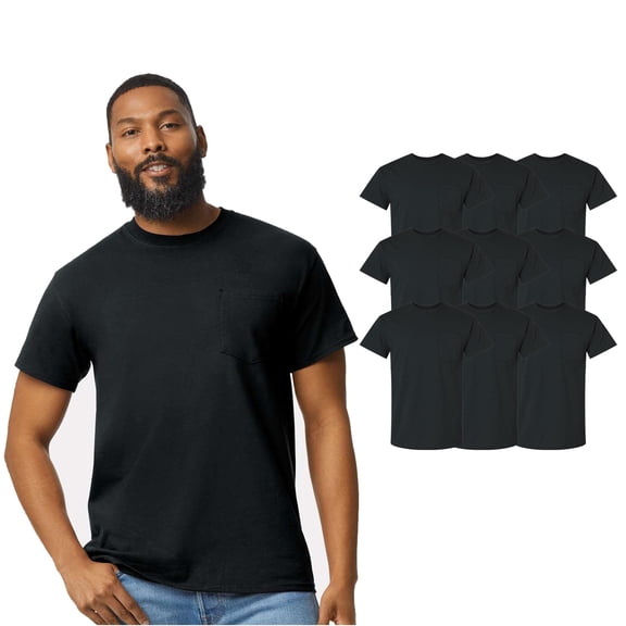 Gildan Ultra Cotton Short Sleeve Pocket Tee for Men, Classic Blank T-Shirt Bulk Black 9-Pack, S
