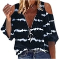 thumbnail image 2 of Babysbule Womens Tops Plus Size Shirts Women Summer Shirt Cold Shoulder Pullover Blouse Half Sleeve Zipper Printed Tops On Outfit, 2 of 5